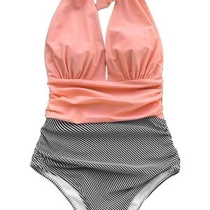 Cupshe Women's Stripe Halter One-Piece Swimsuit